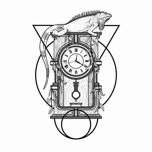 Old clock and lizard tshirt design