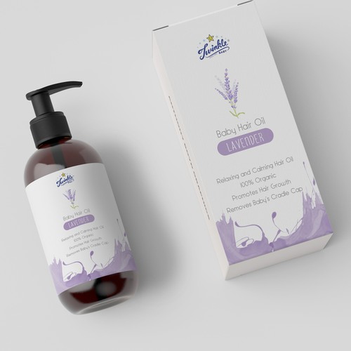 Lavender baby hair oil packaging design