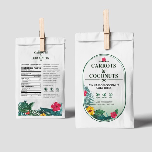 Vegan cake bites label with a Caribbean flair