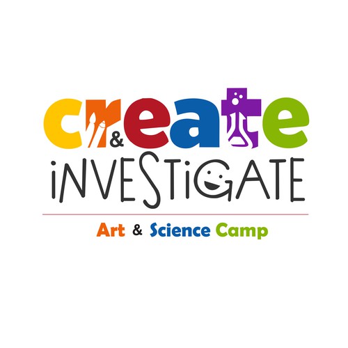 Create an attractive fun logo for a children's art & science camp