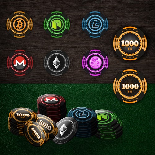 Poker chip set cryptocurrency theme!