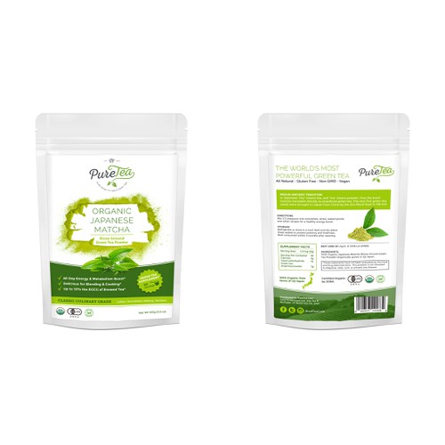 Food bag label for organic tea Matcha