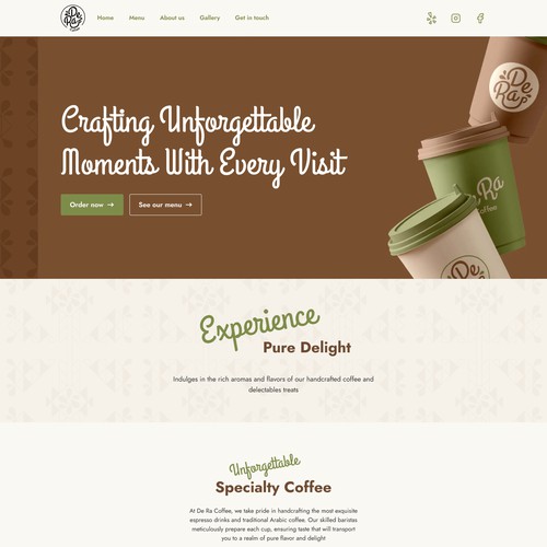 Fun Colorful Warm Green and Brown Cafe Website Design