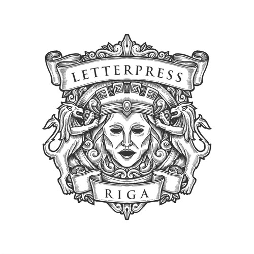 Engraved drawing badge for Letterpress Riga