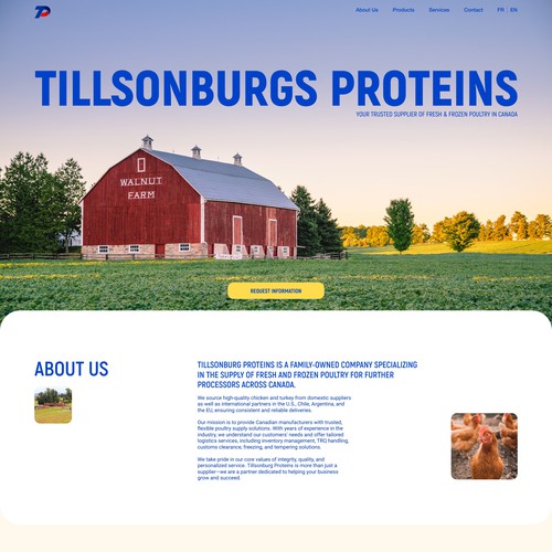 Landing page for family import company