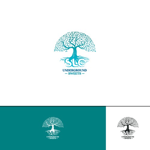 "Design a logo for an upscale chocolate and sweets company, using a tree as the main logo"