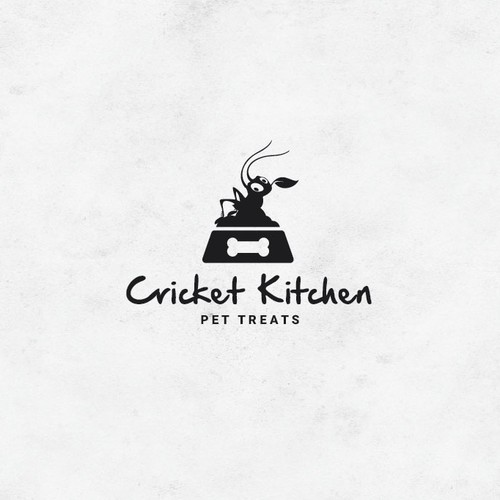 Logo concept for dog treats using crickets as protein.