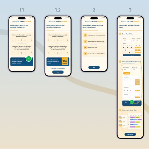 Onboarding screens for Cap’n Course
