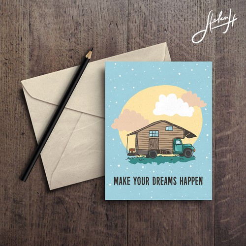 MAKE YOUR DREAMS HAPPEN postcard concept