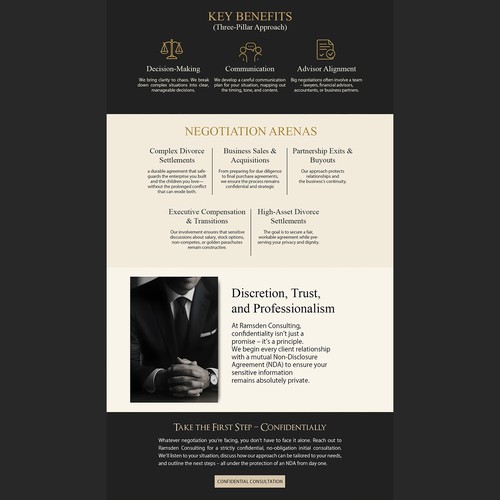Quiet Luxury Negotiation Consulting Firm web page design