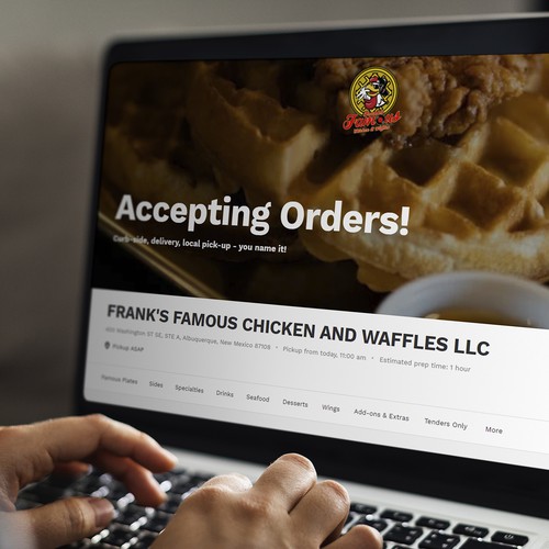 Ordering page for "Frank's Famous Chicken And Waffles" restaurant.