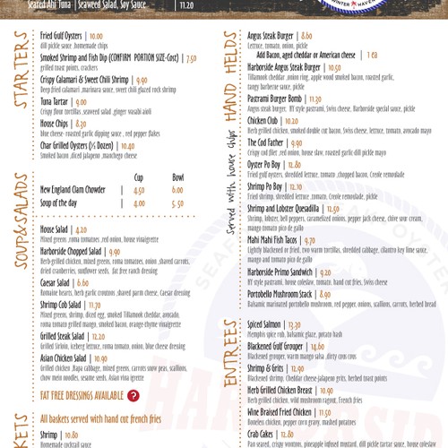 Create a Menu Design for a Lakefront Seafood Restaurant
