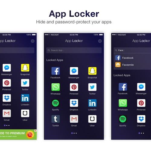 Create 1 beautiful UI Screen for my app "App Locker"