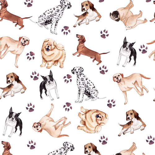 Watercolor Dogs Pattern
