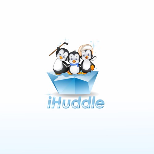 Logo of penguins huddling together for an awesome sports social network / mobile app