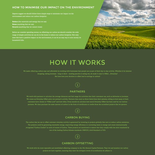 Single page web design for carbon offset website