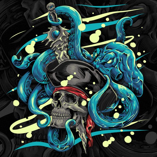 Skull pirate and octopus
