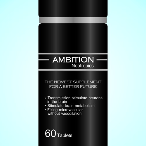 Label that exemplifies prestige, elegance, and minimalism for Ambition Nootropics newest product.