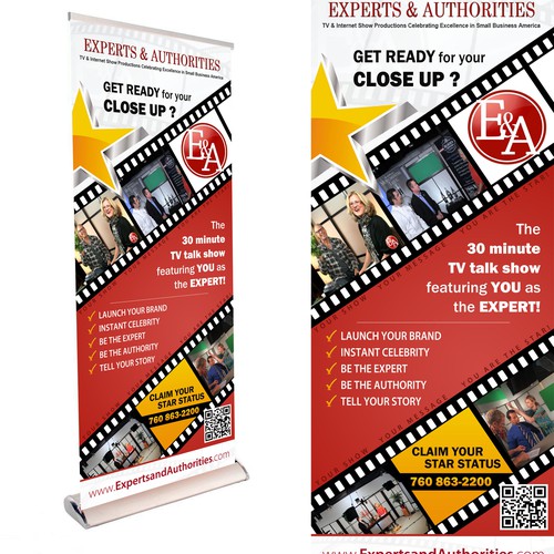 TALL BANNER for Tradeshow. Interview Talk Show seeking conference materials to promote the show at events, t