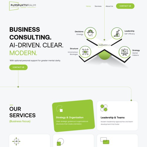 Calm, minimal one-page website for a consulting firm combining strategy with inner clarity