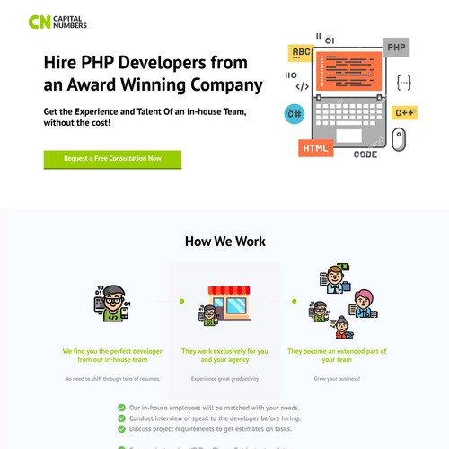 PHP Developer landing page redesign