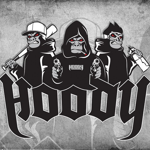 Three wise monkeys Music Hip Hop Logo Design Deaf Blind Mute Gorillaor Ape