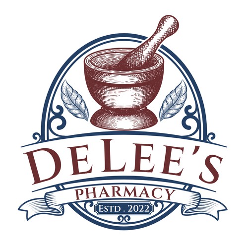 Vintage hand drawn emblem logo for DeLee's Pharmacy