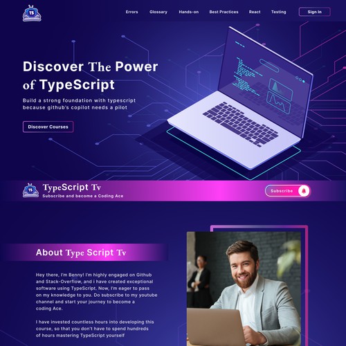 TypeScript landing page design