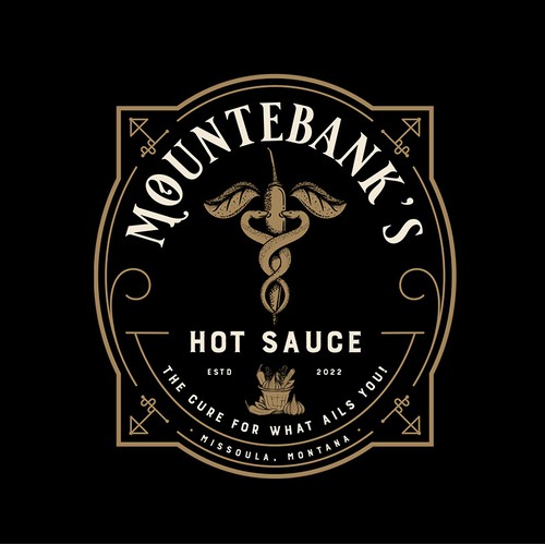 a hot sauce logo with a snake oil, apothecary, mad scientist feel