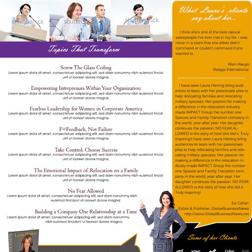 Create elegant personal brand package/speaker sheet for dynamic&successful CEO!
