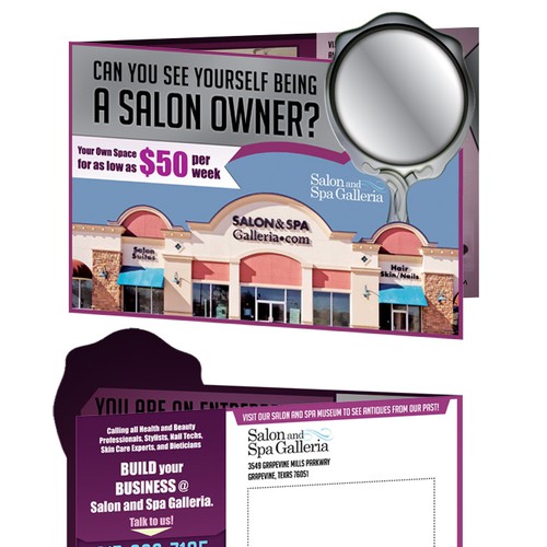direct mail piece for salon and spa space rental