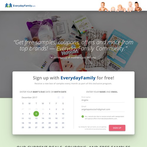 Landing page EverydayFamily.com