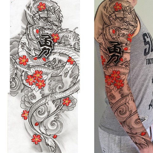 double dragon oriental tattoo flash
