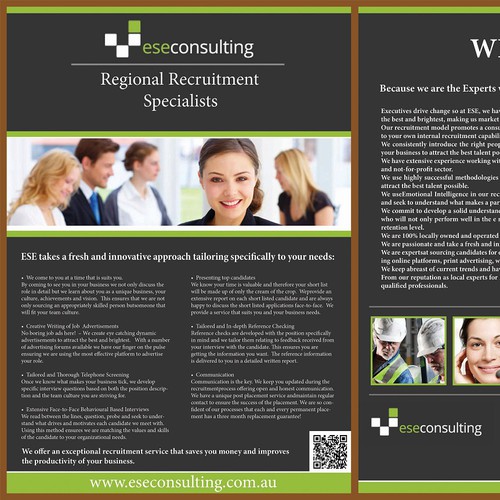 Design a modern, funky, dynamic, professional brochure for a successful boutique recruitment agency