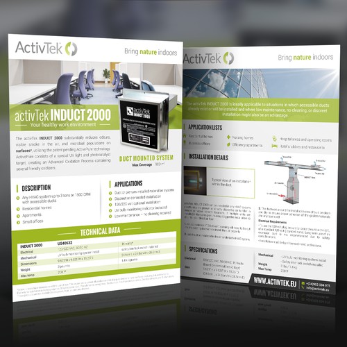 Specs sheet template for Air Purification Company - ActivTek