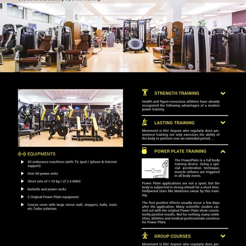Webpage design for fitness center