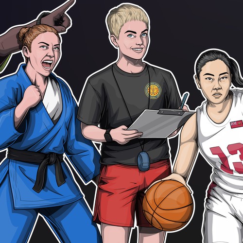 Illustration of various athletes to promote Sports Grant.