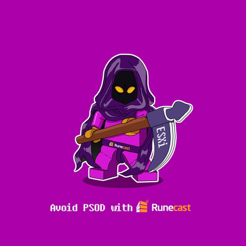 Character design: "Purple Screen of Death monster" for proactive IT monitoring start-up.