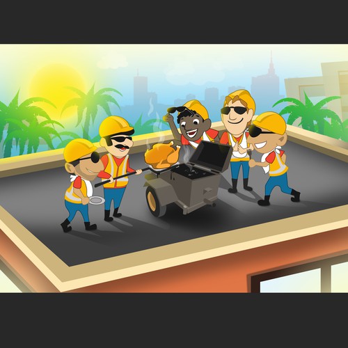 Fun ThanksGiving Illustration for Roofing company in Miami