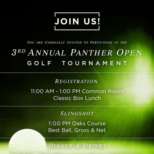 Invitation for Panther Open Golf Tournament.