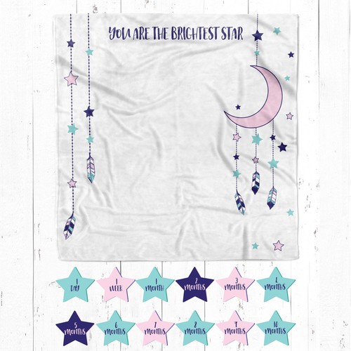 Milestone blanket design with moon and stars