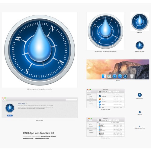 Icon representing drops, time and direction for a communications app