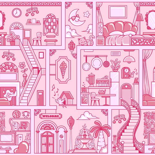 Barbie House Seamless Pattern