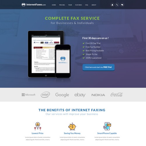 Landing Page for "Internet Faxes"