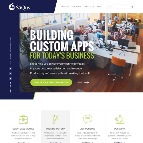 Custom home page for APP development company
