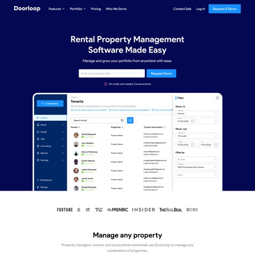 Rental Property Management website Landing page Redesign