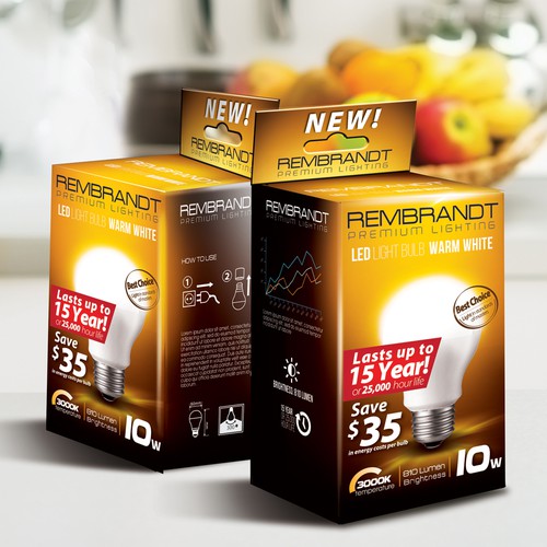 Design high end LED light bulb packaging for Rembrandt Premium Lighting