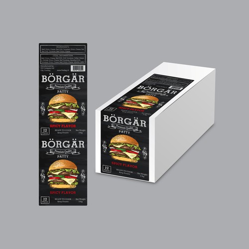 Label design for Burger Patty carton