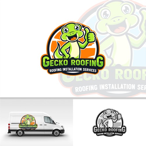 logo mascot construction roofing gecko