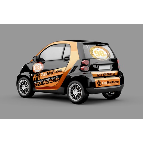 Black Smart Car Wrap for innovative Real Estate Company